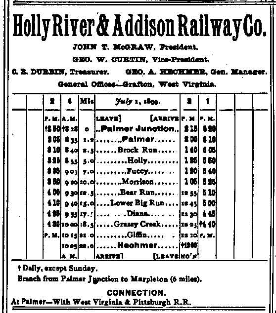 Holly River & Addison from 1899 official guide